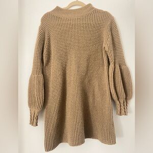 Cozy Tan Knit Sweater Dress